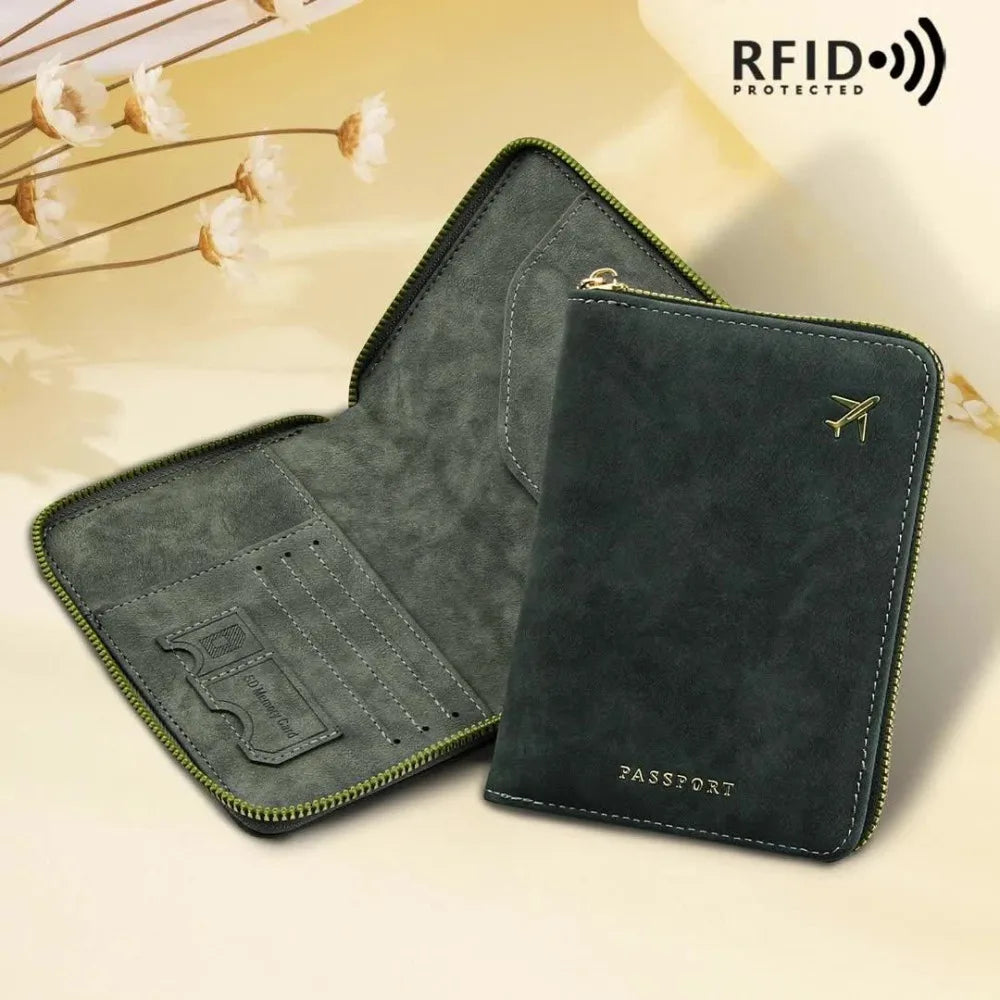New Blocking Passport Wallet with Zipper Thickened PU Anti-Theft Travel Organizer Slim Card Holder Storage Bag Travel Essentials