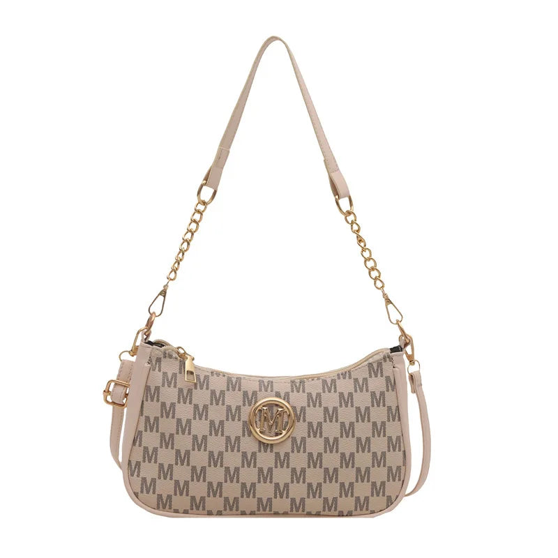 Vintage Gold Letter 'M' PU Leather Crossbody Bag — Shoulder & Messenger Handbag
