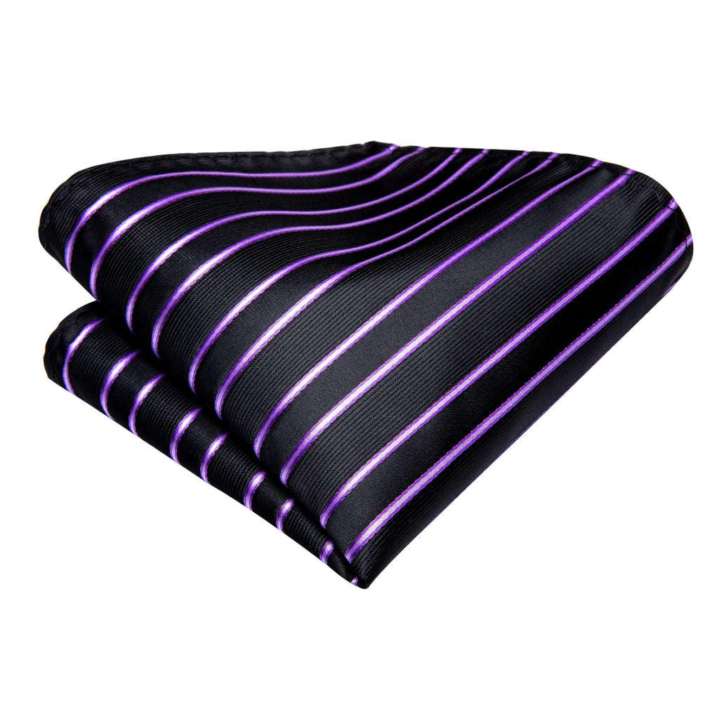 Striped Jacquard Necktie, Pocket Square & Cufflinks Set – Purple