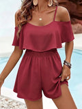 Women's Cold-Shoulder Ruffle Romper – Casual Vacation Shorts Jumpsuit