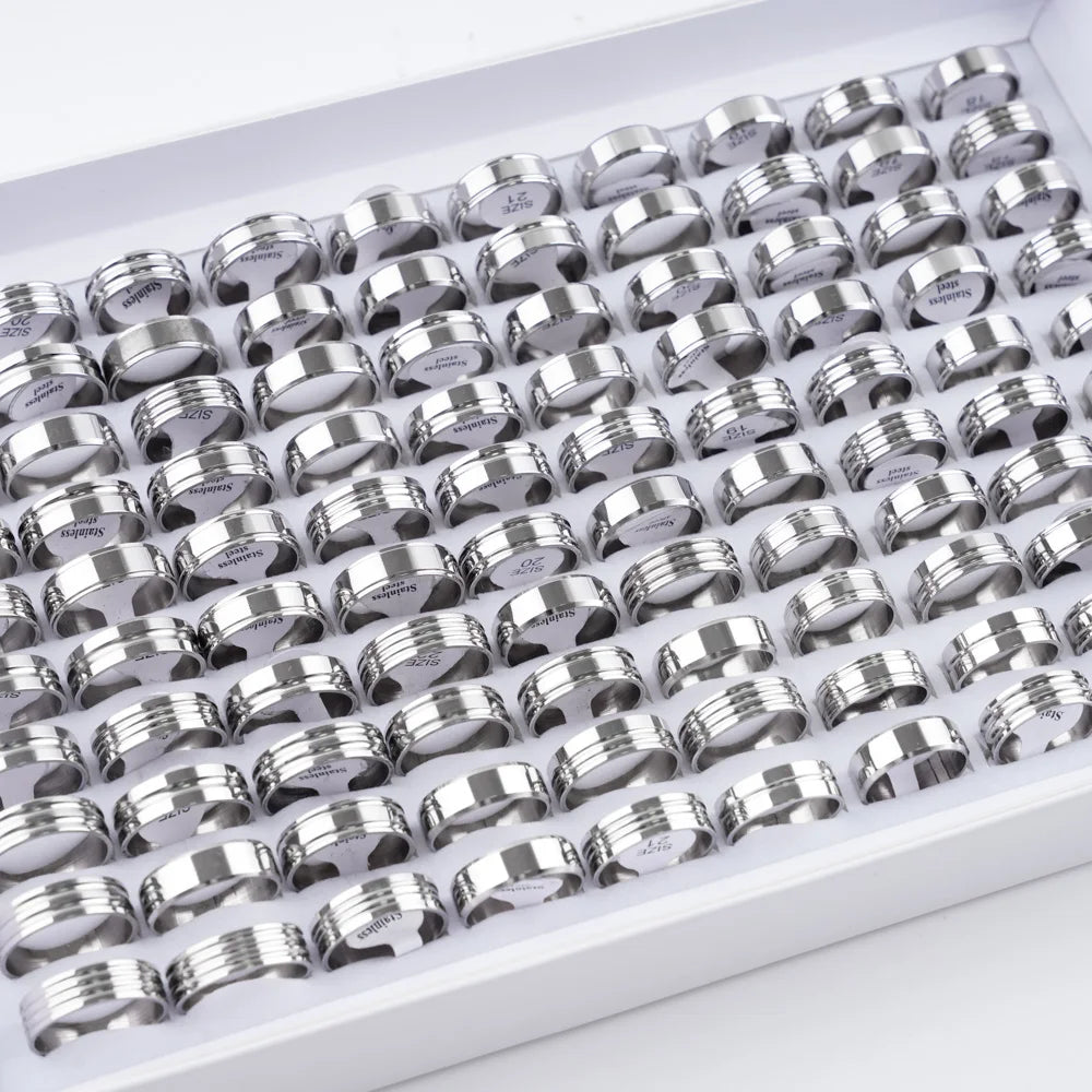 Stainless Steel Fashion Ring Set | 10/20/30/50 Pcs | Mixed Styles