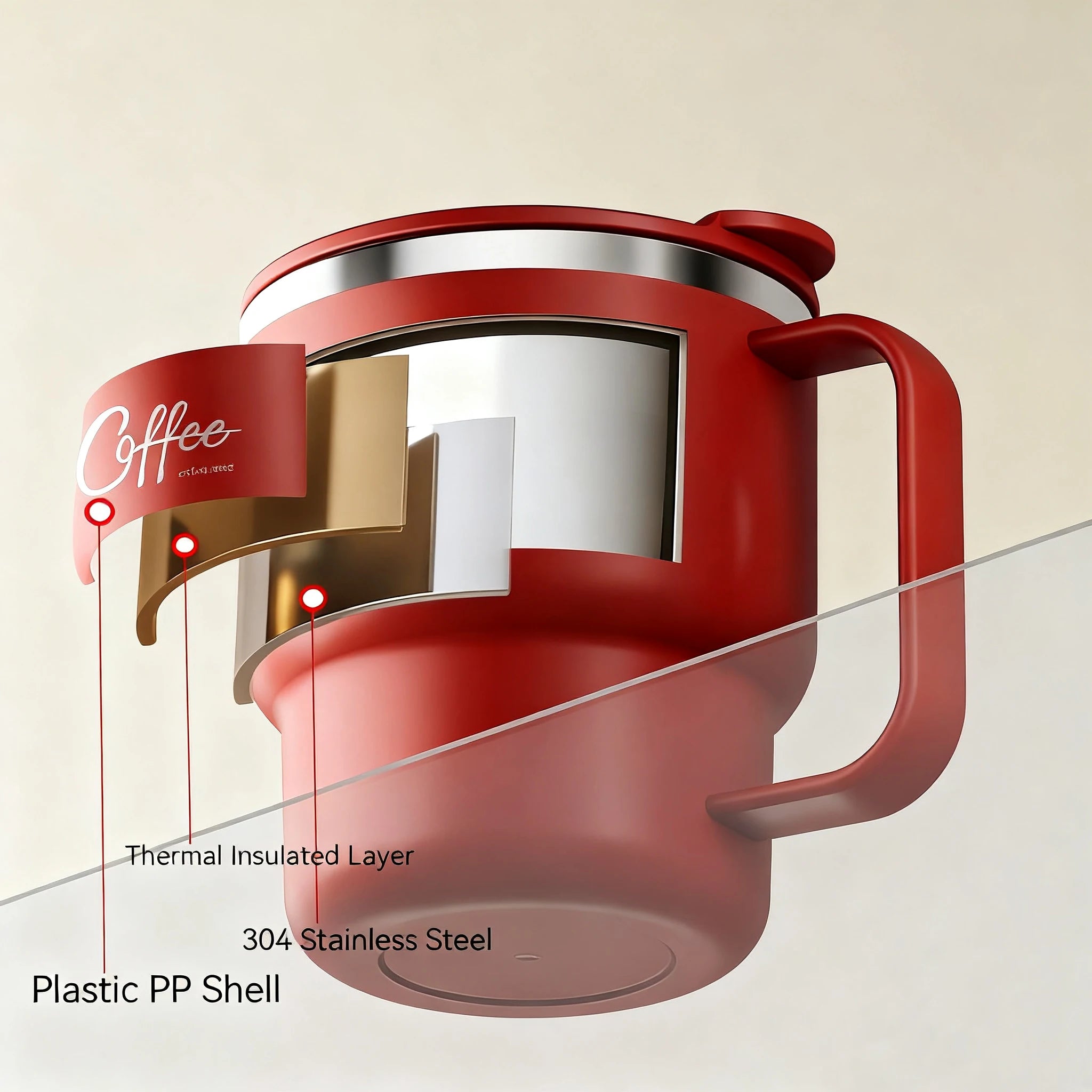 Stainless Steel Insulated Coffee Mug with Handle – Double Wall, Leak-Proof