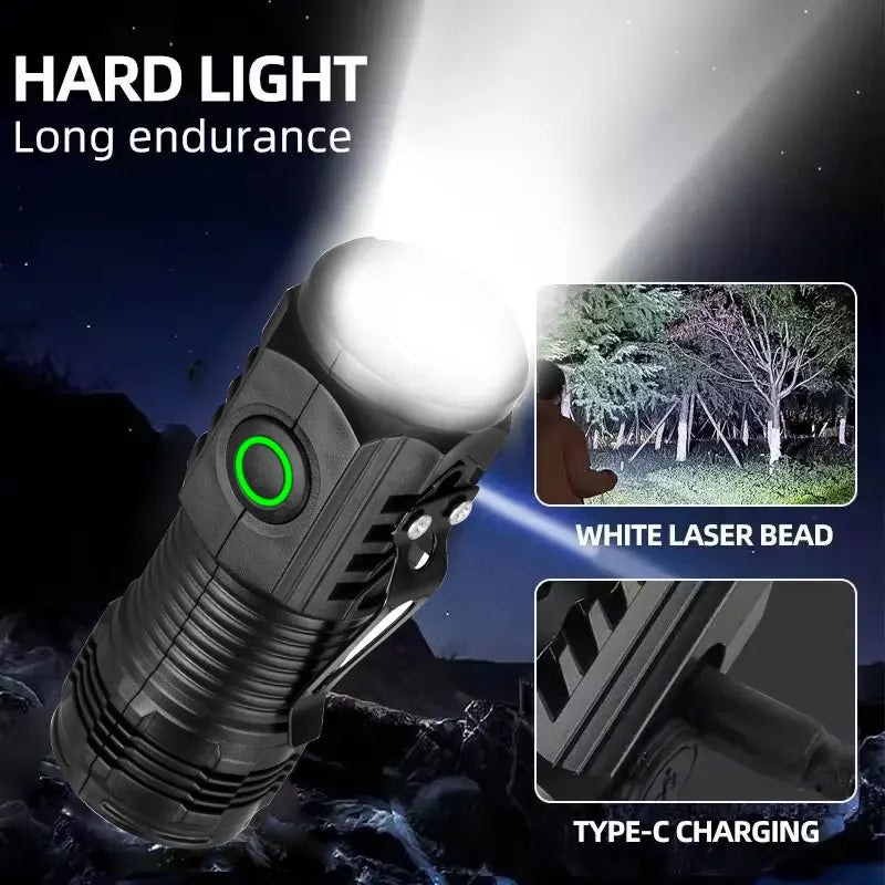 Mini Tactical LED Flashlight – 3-Core 450 Lumen, Rechargeable, 200m Range, Pen Clip
