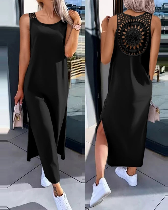 Women's Sleeveless Hollow-Out Slit Midi Dress