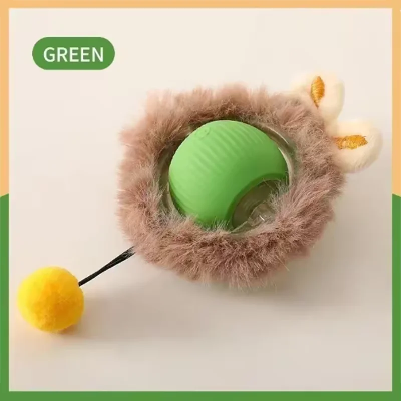 Auto-Rolling Cat Ball Toy with Tail — USB Rechargeable