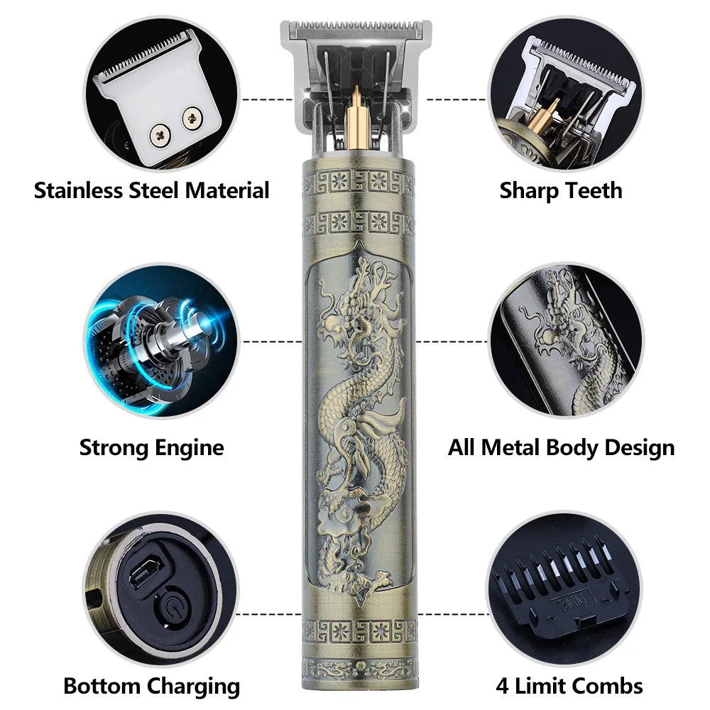 Retro T9 Hair Clipper Set — Professional Haircutting Machine with Accessories