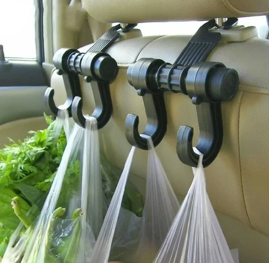 Ganchos de almacenamiento para el respaldo del asiento del coche – Colgador de reposacabezas universal y soporte para bolsas | Paquete de 2