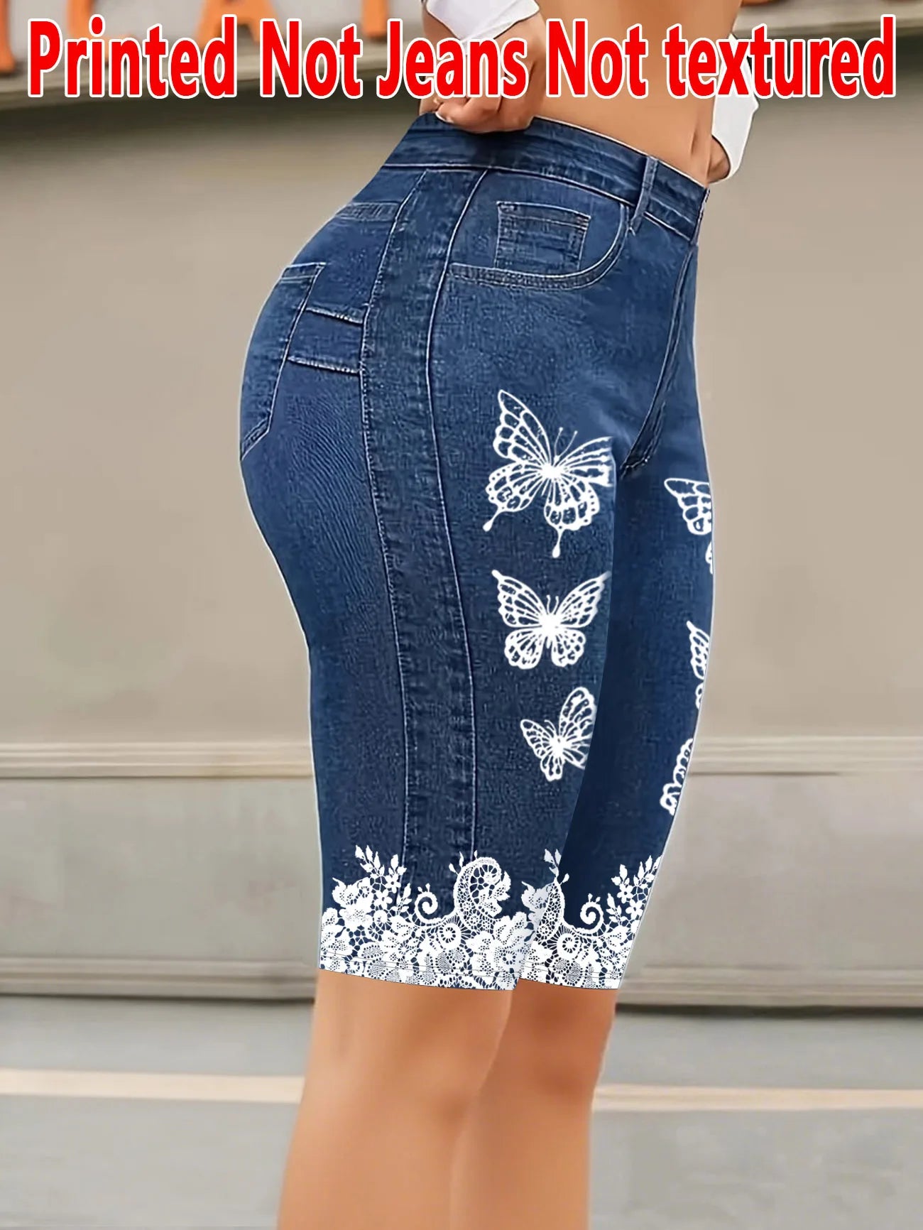 1362 [Leggings Estampados - No de Tela de Falso Vaquero] Leggings Estampados Sin Textura - Tela No de Falso Vaquero, Estampado Floral para Mujer