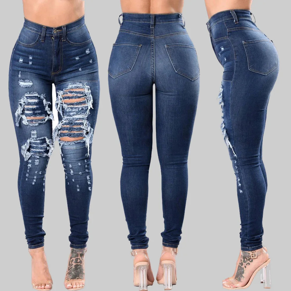 Women's High Waist Ripped Skinny Jeans