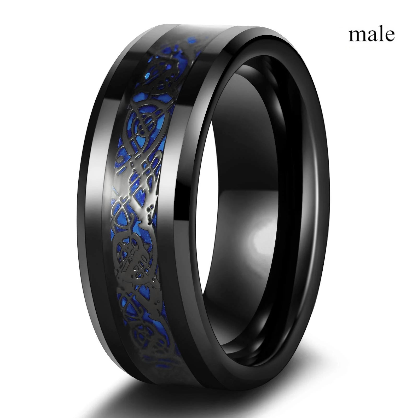 Charm Couple Rings – Red Rhinestone Women's & Celtic Dragon Men's Wedding Band Set