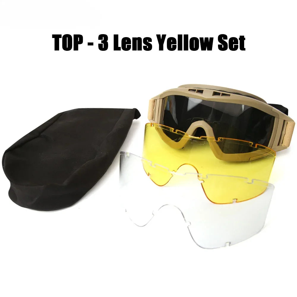 Airsoft Tactical Goggles – 3 Lens Set | Windproof & Dustproof