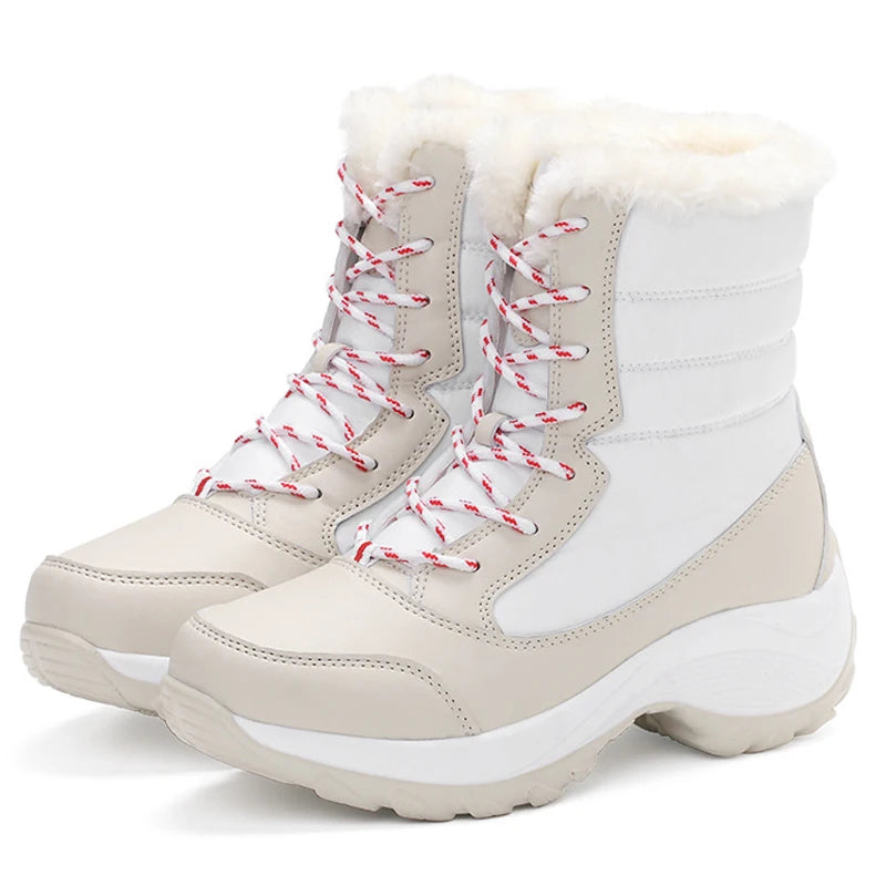 Botas de nieve para mujer, botas de plataforma antideslizantes para mujer, zapatos de invierno con piel cálida, botines para mujer, botas altas impermeables con cuña