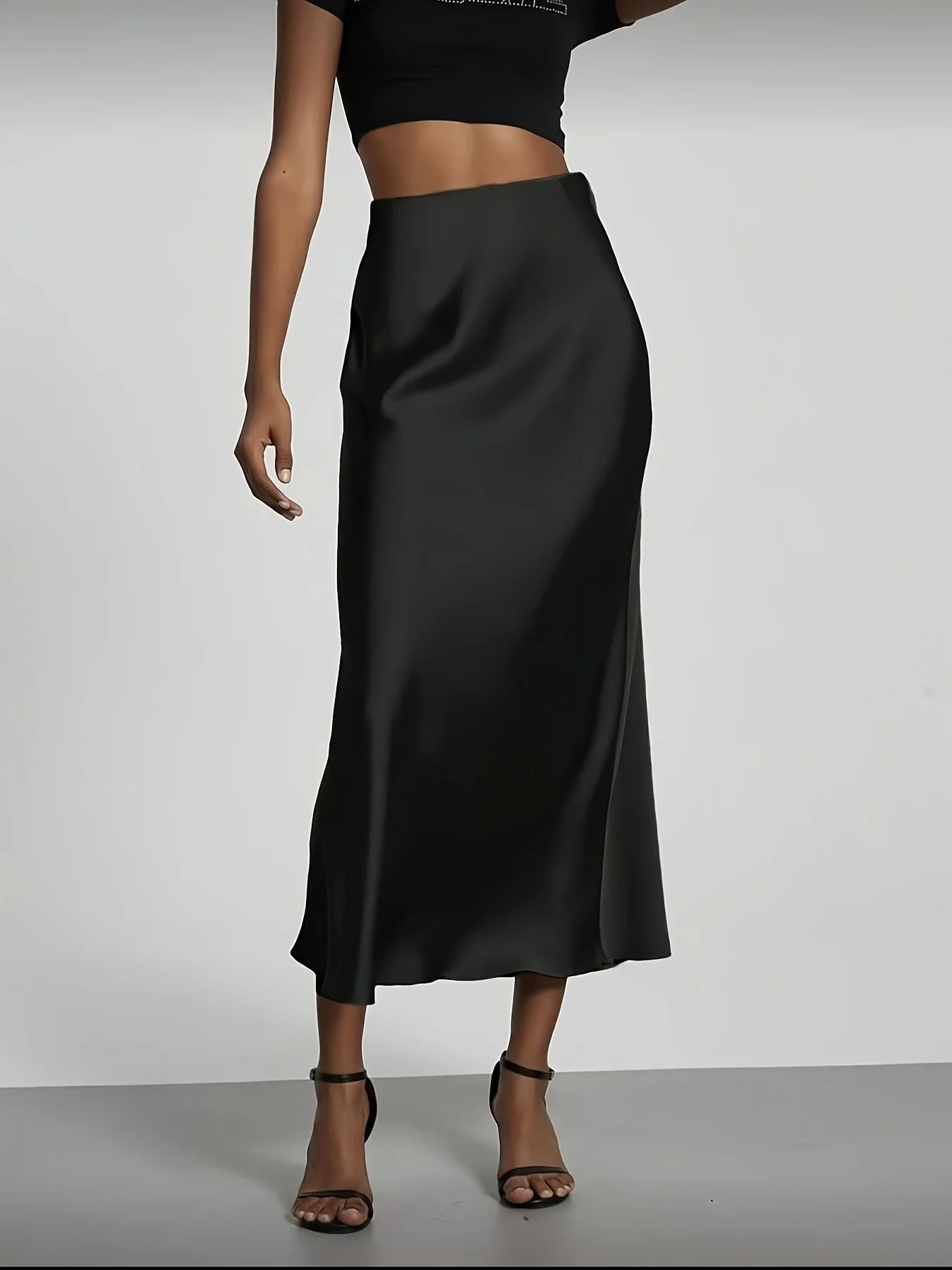 Satin High-Waist Midi Skirt