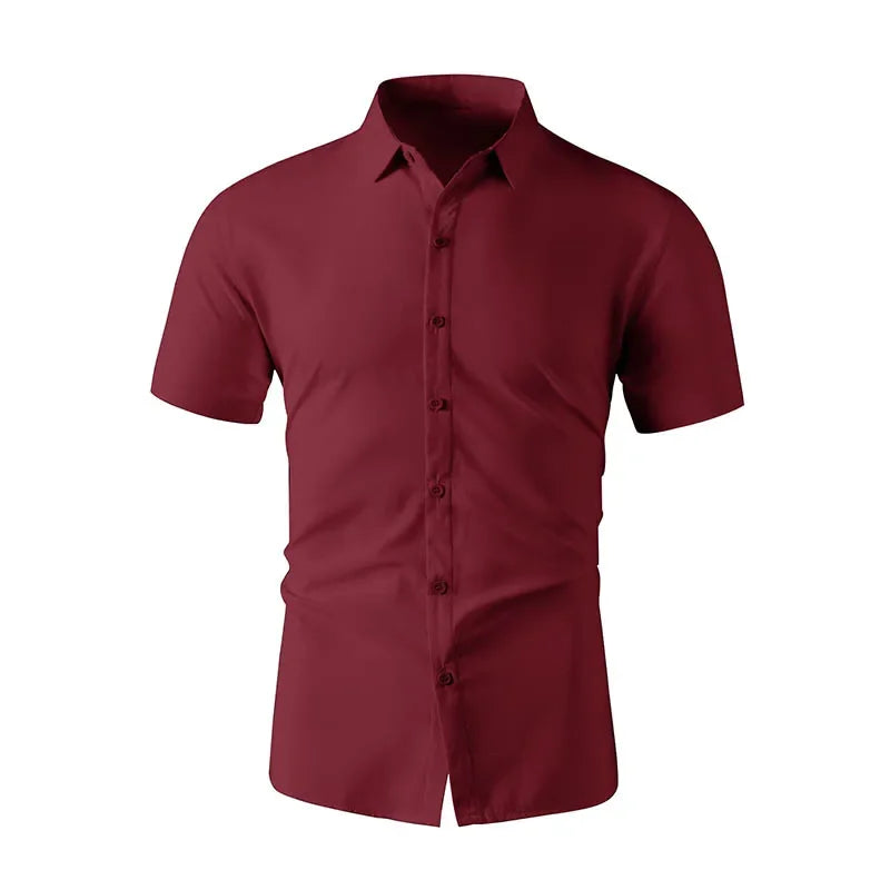 Men's Business Casual Short Sleeve Shirt - No-Iron Solid Color (S-4XL)