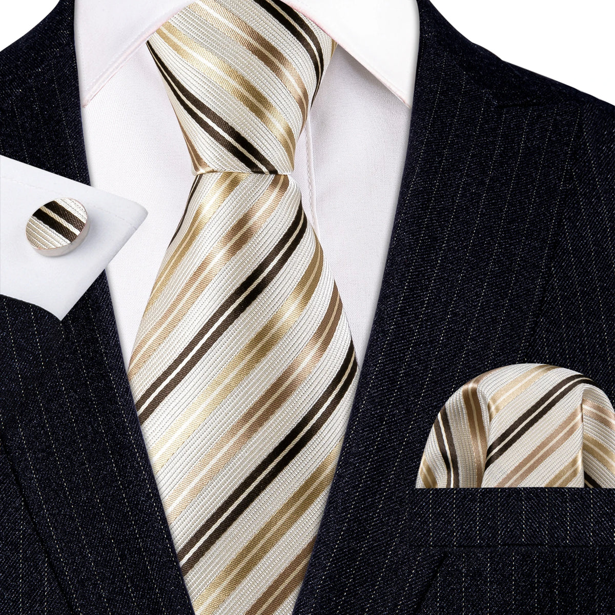 Jacquard Necktie, Pocket Square & Cufflinks Set – Unisex Gift