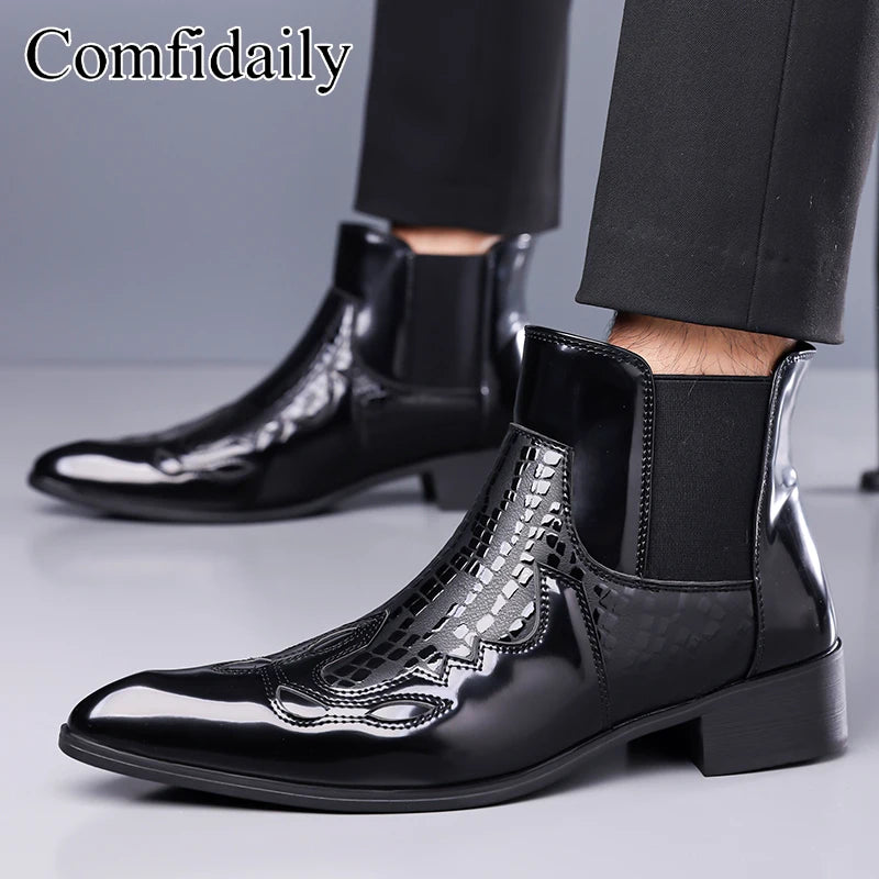 Men's British Chelsea Boots – Waterproof Slip-On Leather, Pointed Toe