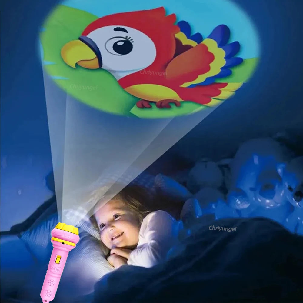 Kids Projector Flashlight – 10 Slide Cards, 80 Images, Bedtime Storytelling Toy