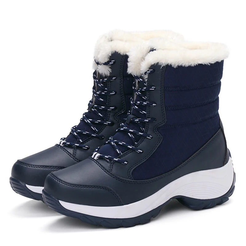 Botas de nieve para mujer, botas de plataforma antideslizantes para mujer, zapatos de invierno con piel cálida, botines para mujer, botas altas impermeables con cuña
