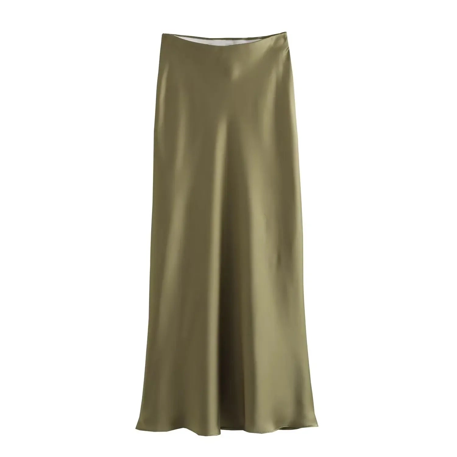 Satin High-Waist Midi Skirt – Solid Colors