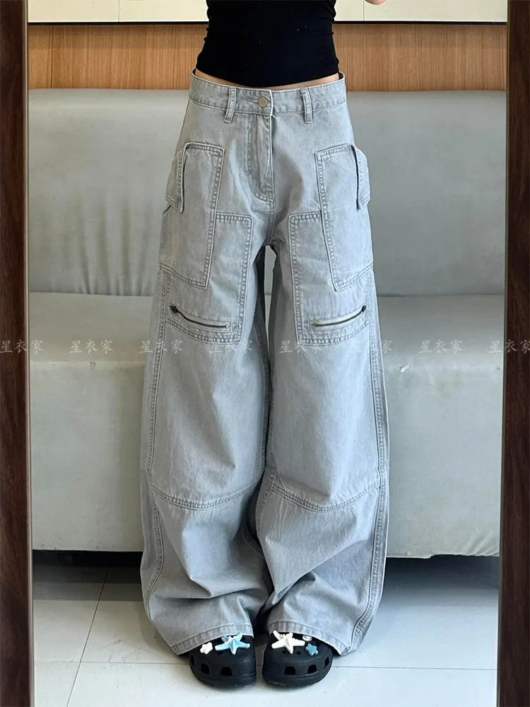 Women's Y2K High Waist Baggy Wide Leg Cargo Jeans