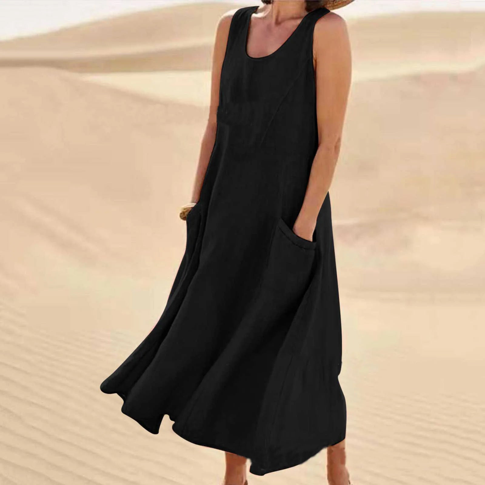 Women's Sleeveless Loose Sundress with Pockets