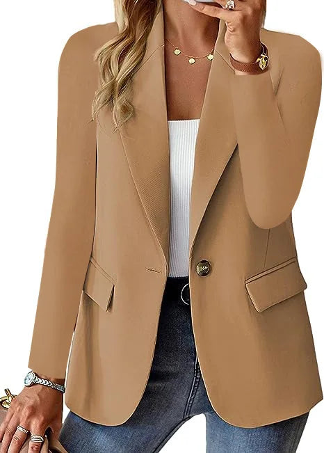 Women's Classic Blazer – Single Button Notched Lapel Long Sleeve Jacket