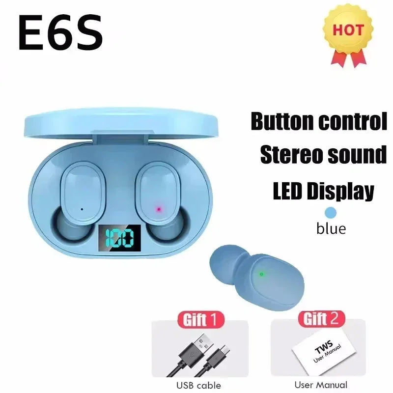 E6S TWS Wireless Earbuds | ANC, Waterproof & LED Bluetooth Headphones