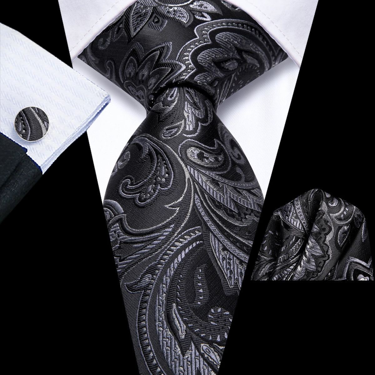 Floral Necktie Set for Men — Tie, Pocket Square & Cufflinks