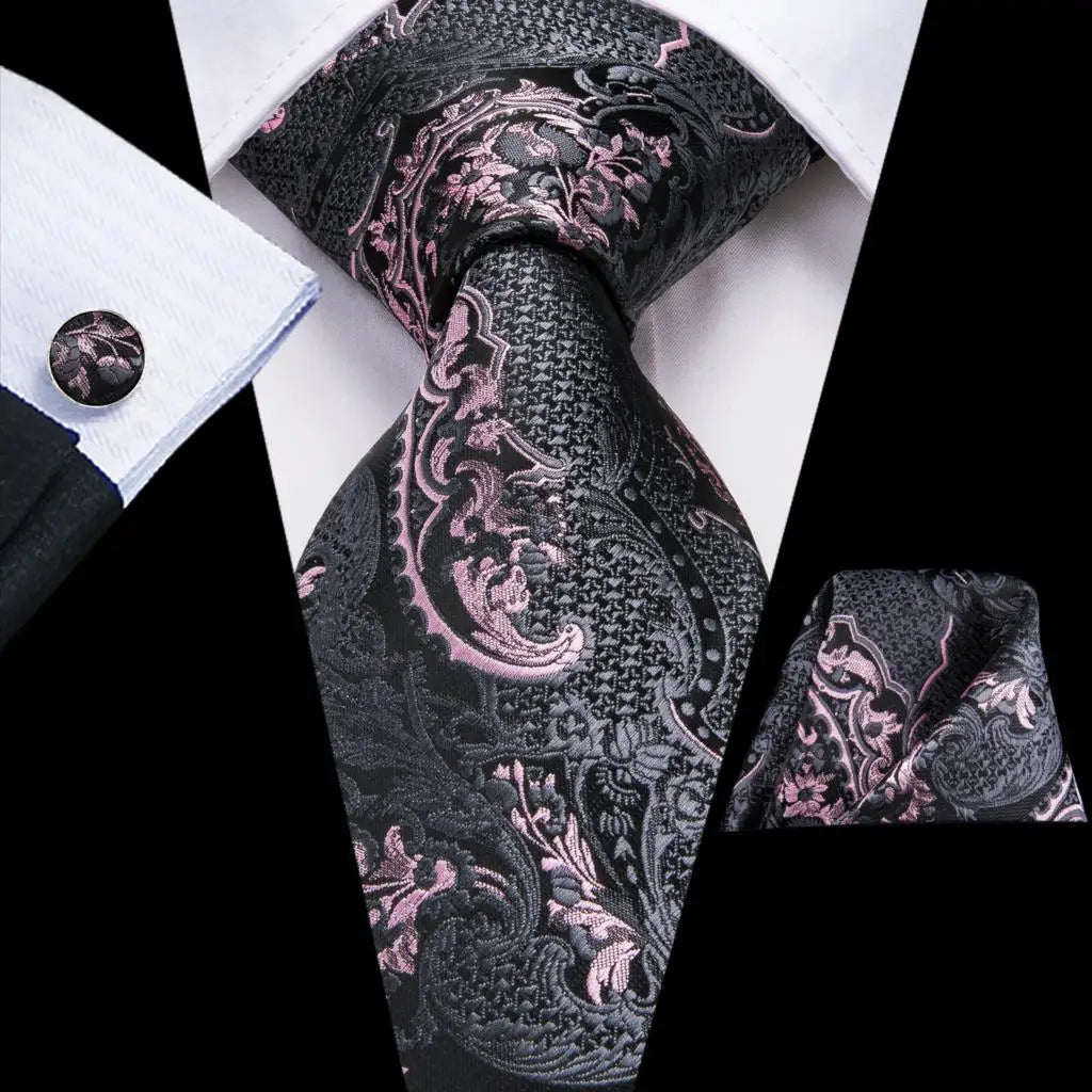 Floral Necktie Set for Men — Tie, Pocket Square & Cufflinks