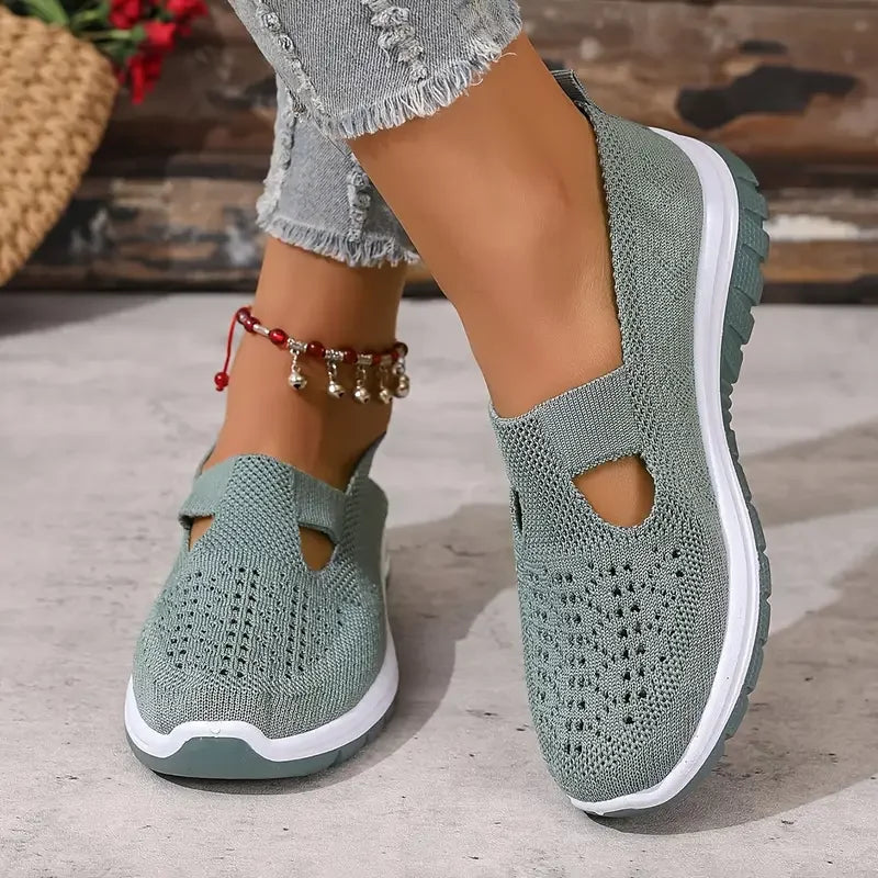 Zapatillas informales de punto sin cordones para mujer – Calzado ligero de suela suave para caminar