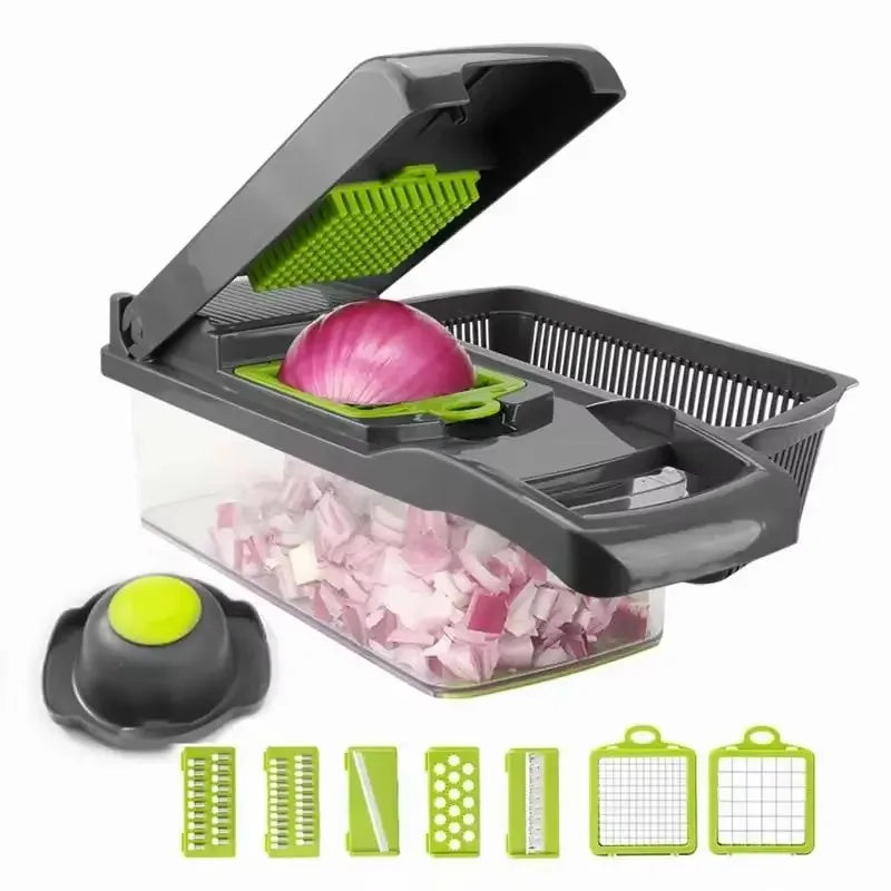 Picador y Rallador de Verduras Multifuncional — Rebanador, Triturador y Cortador en Dados Todo en Uno