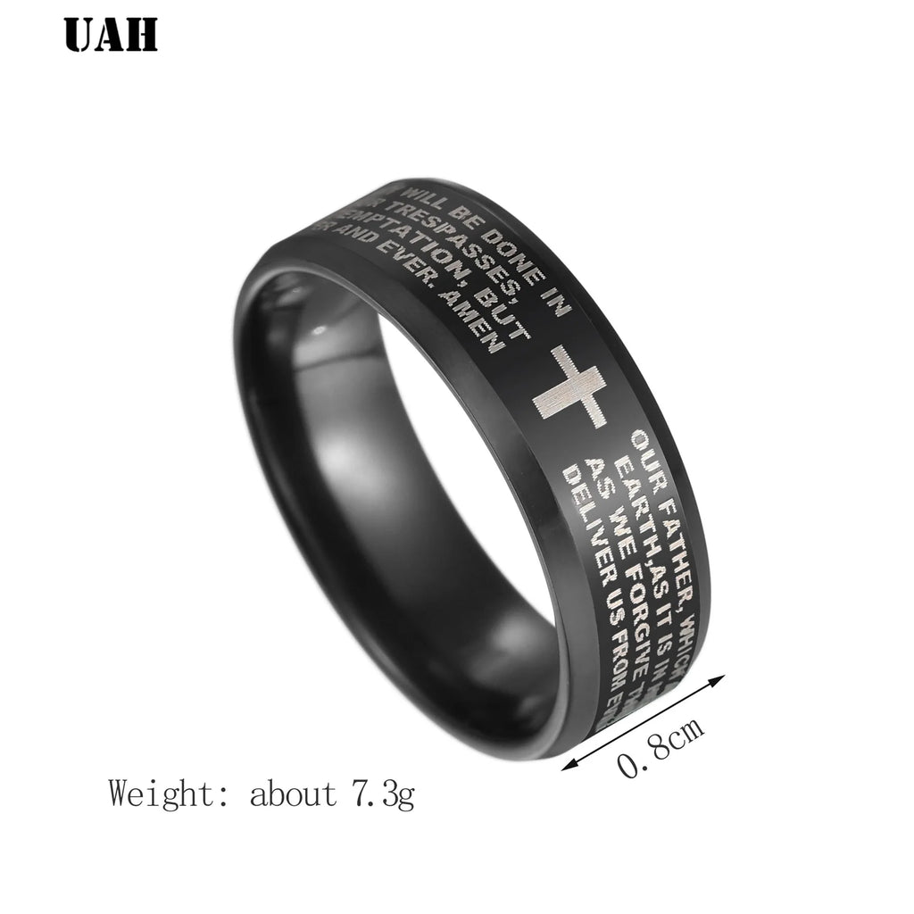 Lord's Prayer Cross Ring | 316L Stainless Steel | Faith & Punk Style | Unisex Gift