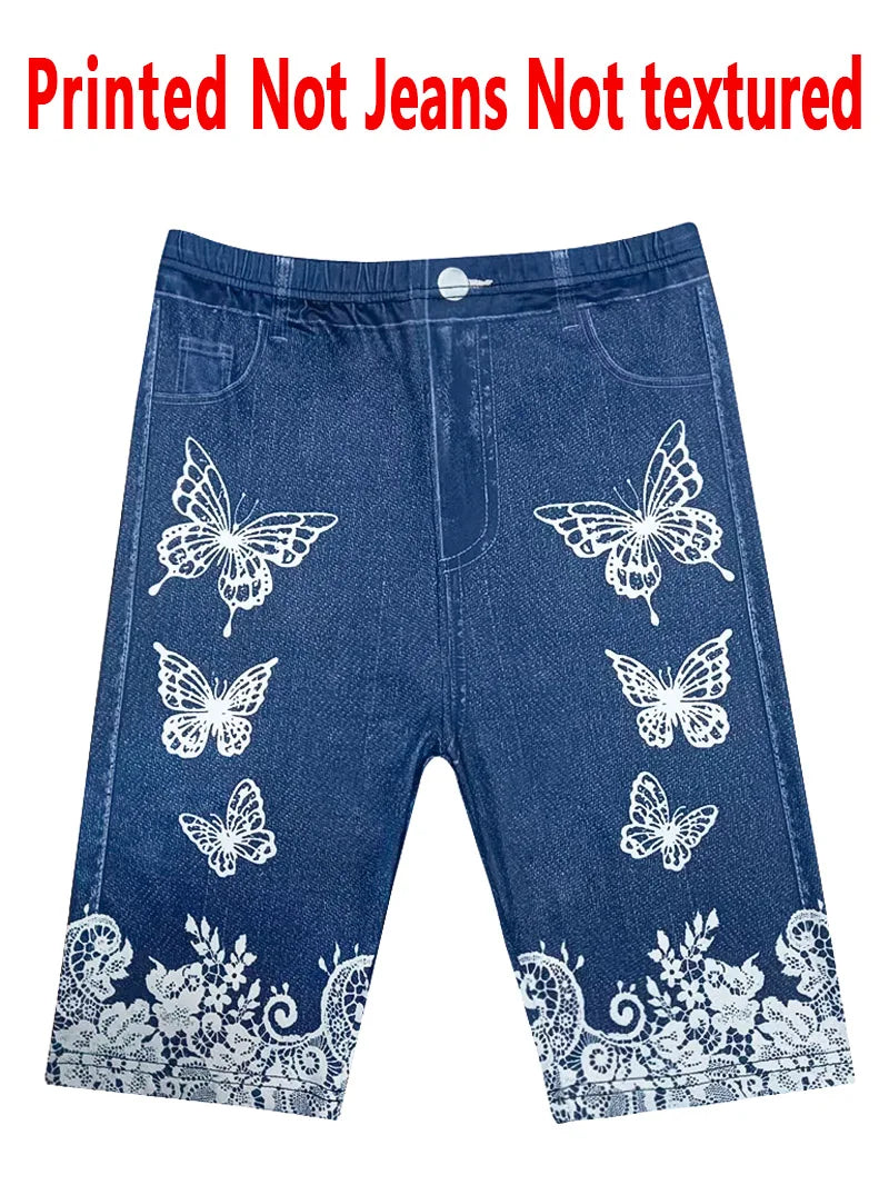 1362 [Leggings Estampados - No de Tela de Falso Vaquero] Leggings Estampados Sin Textura - Tela No de Falso Vaquero, Estampado Floral para Mujer