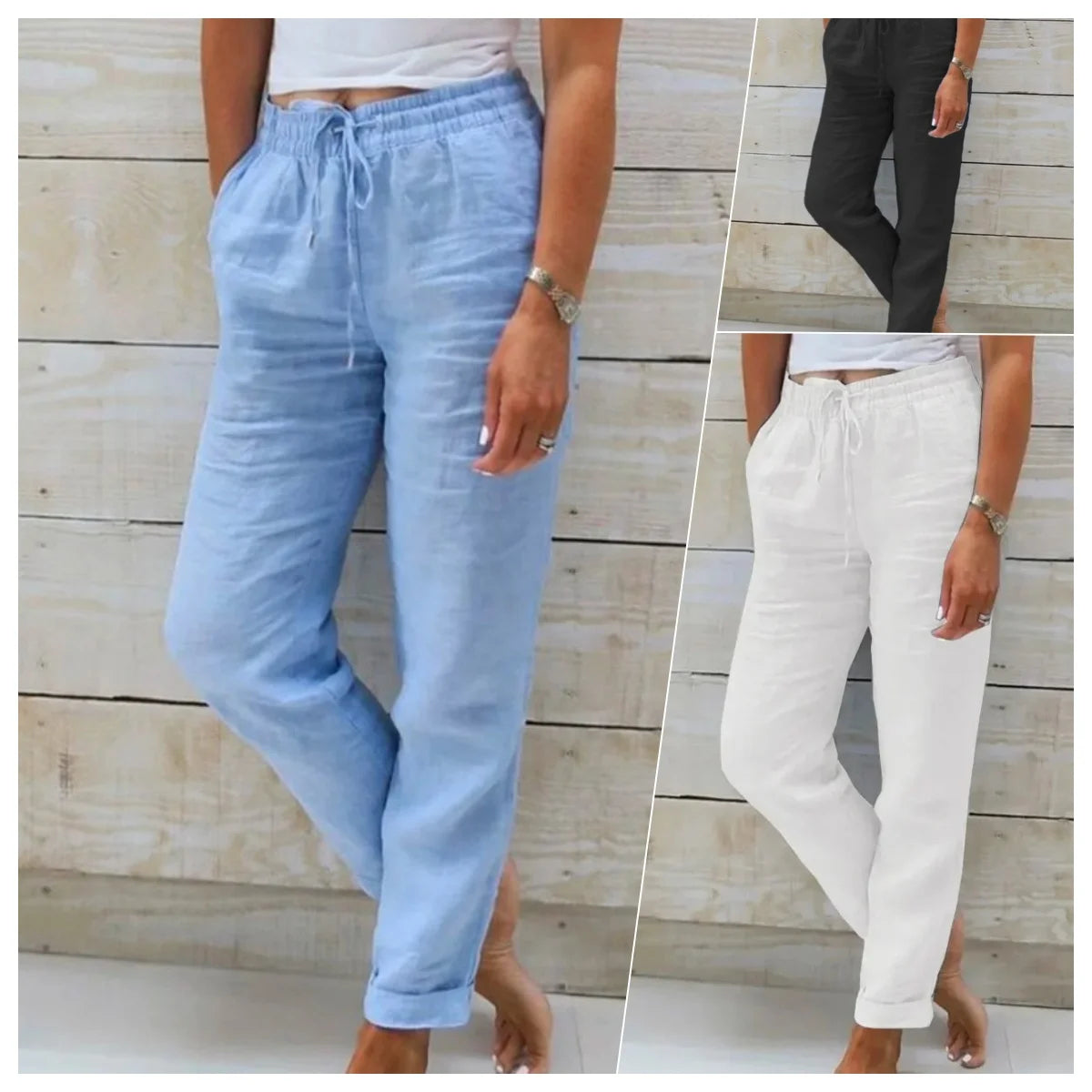 Pantalones de Verano de Lino y Algodón para Mujer, Cintura Alta Elástica, Pantalones Casuales, Ropa Urbana, Color Liso, Ropa Femenina 2026, Pantalones Lápiz Holgados