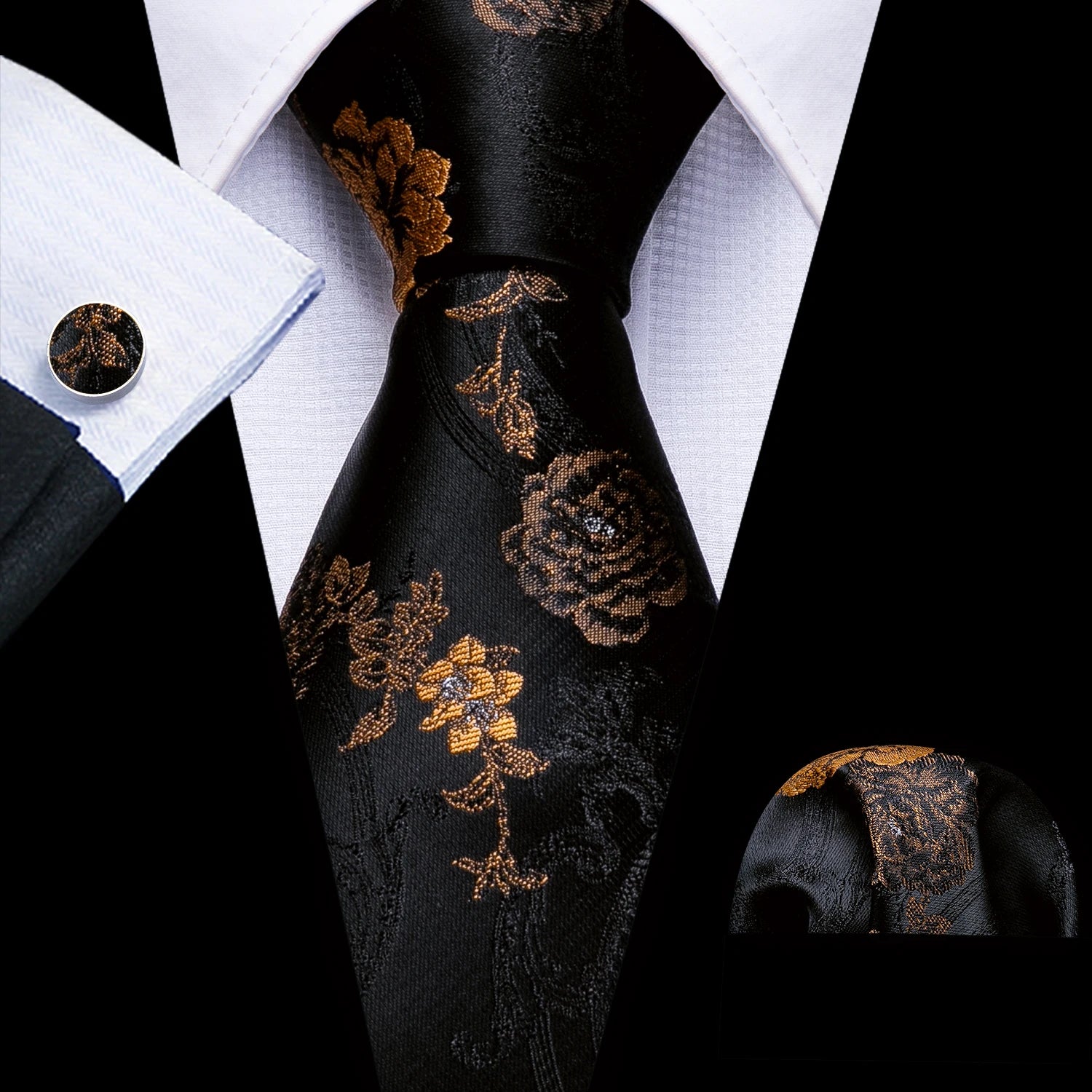 Jacquard Necktie, Pocket Square & Cufflinks Set – Unisex Gift