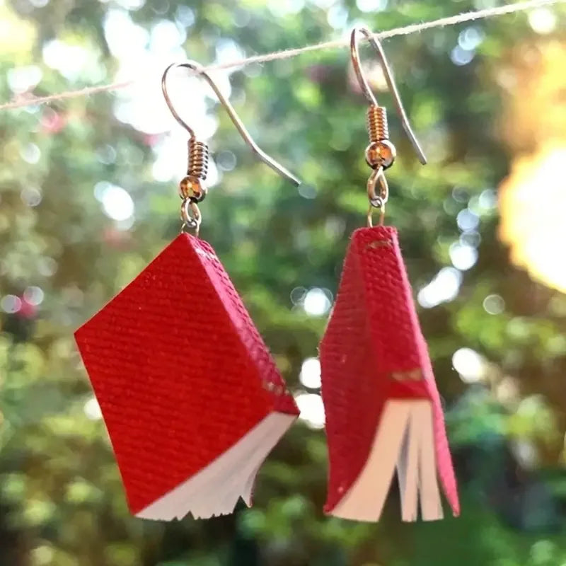 3D Book Pendant Drop Earrings – Novelty Literary Style for Book Lovers