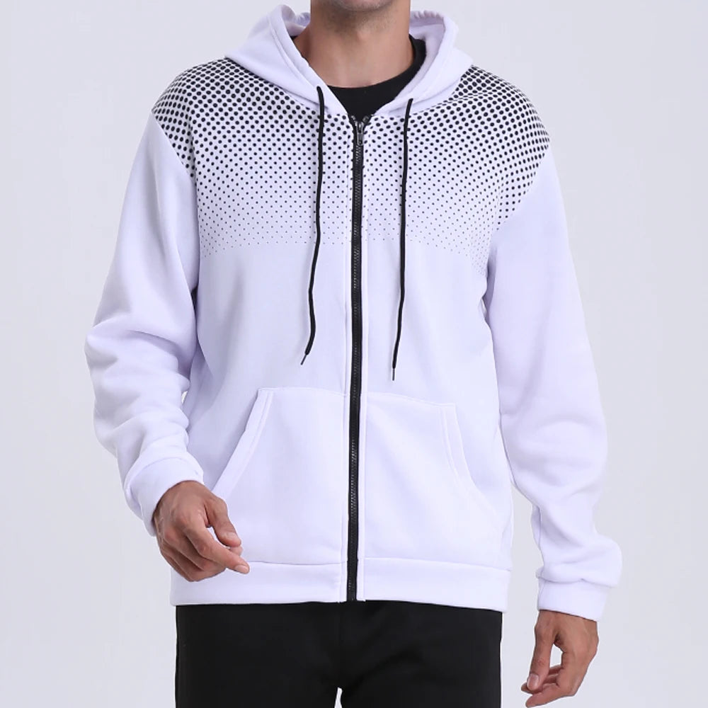 Men's Polka Dot Zip-Up Hoodie – Slim Fit Casual Sweatshirt
