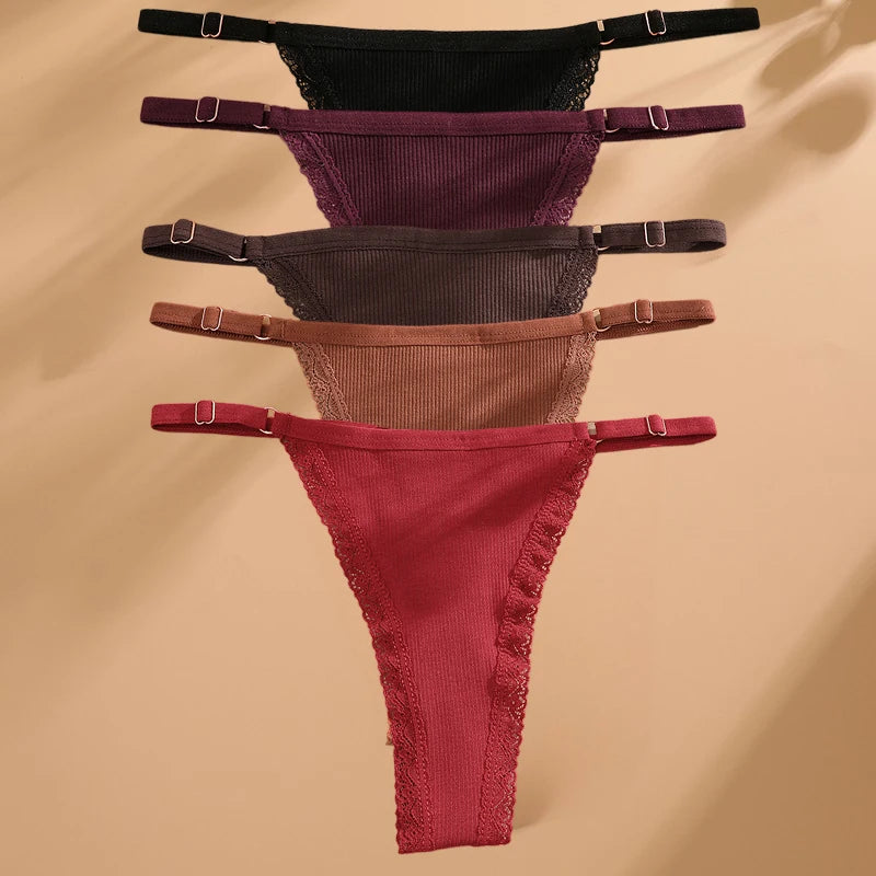 Women's 5-Pack Cotton G-String Thong Set | Low-Rise Adjustable Waist Underwear S-XL