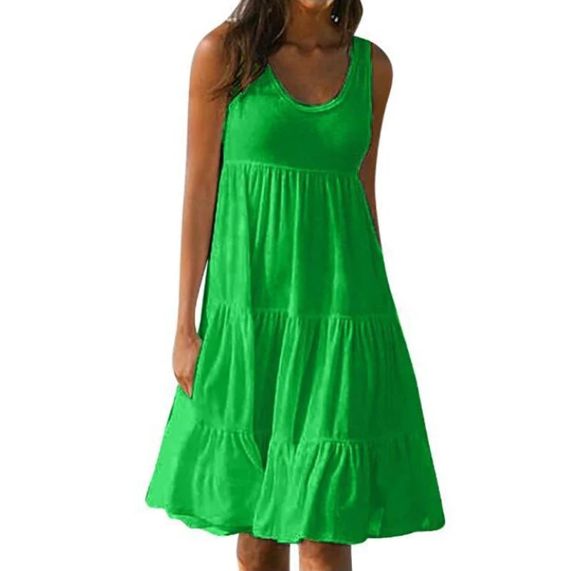 Ruffle Sleeveless Mini Sundress – Loose Casual Summer Dress for Women