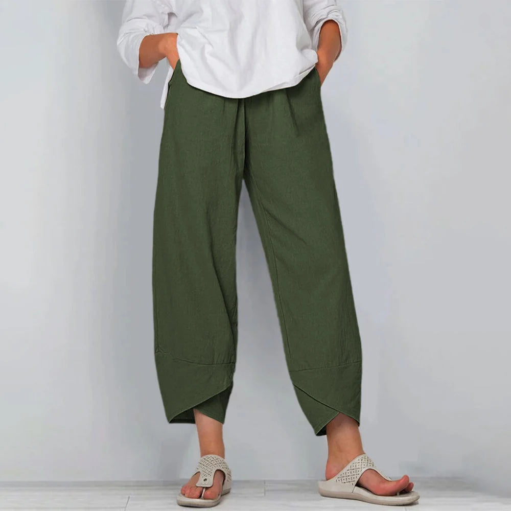 Women's Cotton Linen Harem Pants with Pockets
