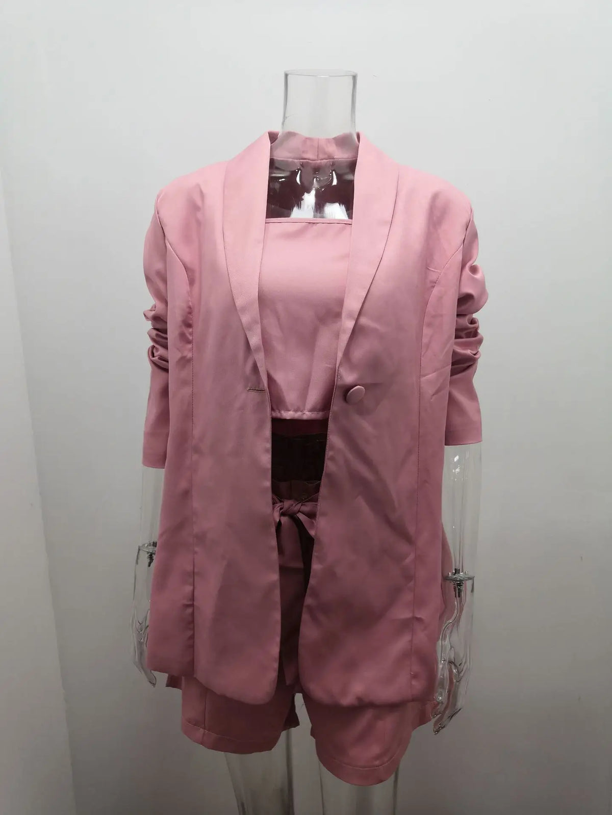 Women's 3-Piece Blazer Suit Set – Tube Top, Wide-Leg Shorts & One-Button Blazer