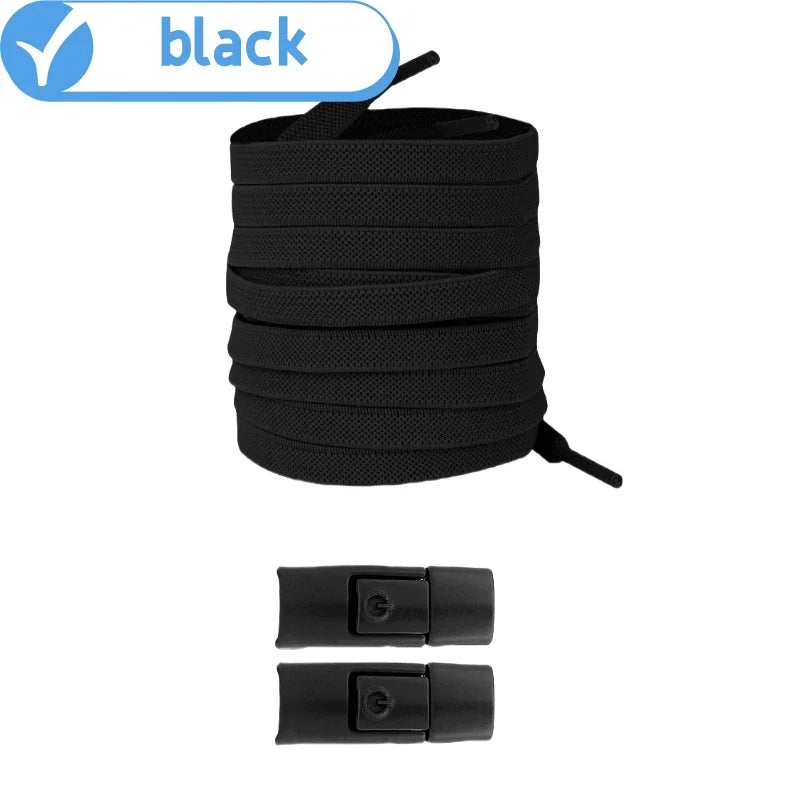 No-Tie Elastic Press-Lock Shoelaces – Flat 8mm, 100cm | Kids & Adults