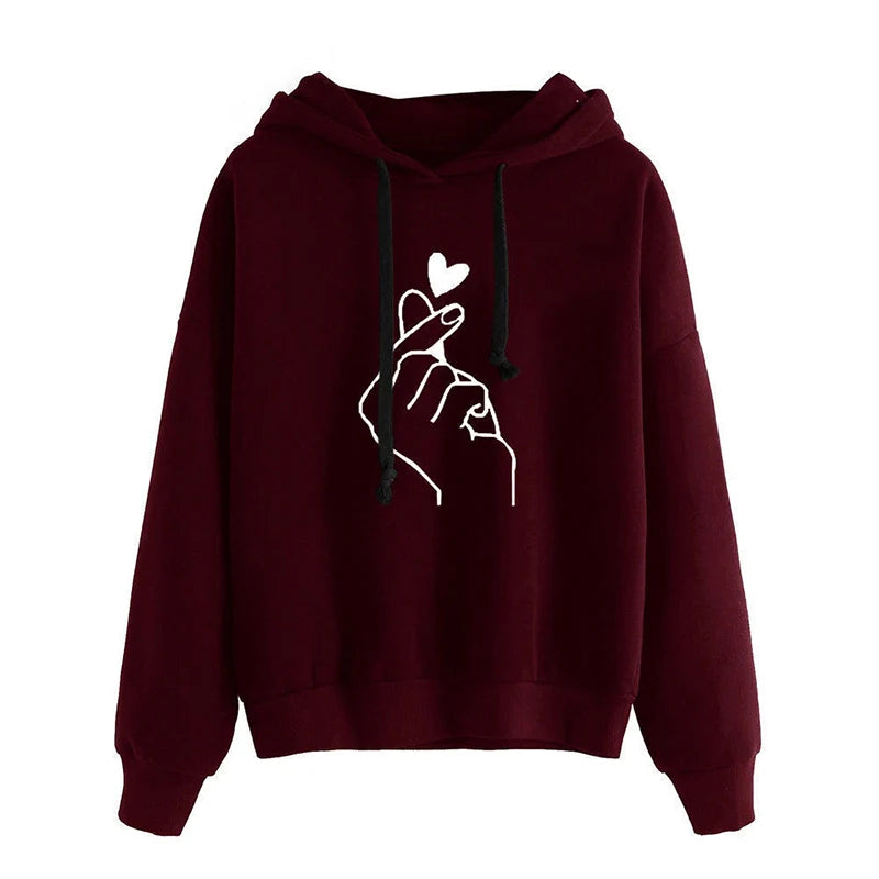 Korean Finger Heart Graphic Hoodie – 5 Colors