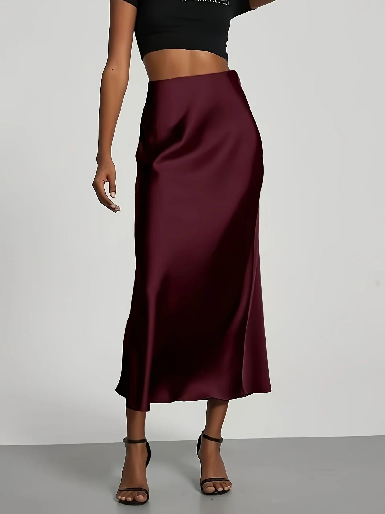 Satin High-Waist Midi Skirt