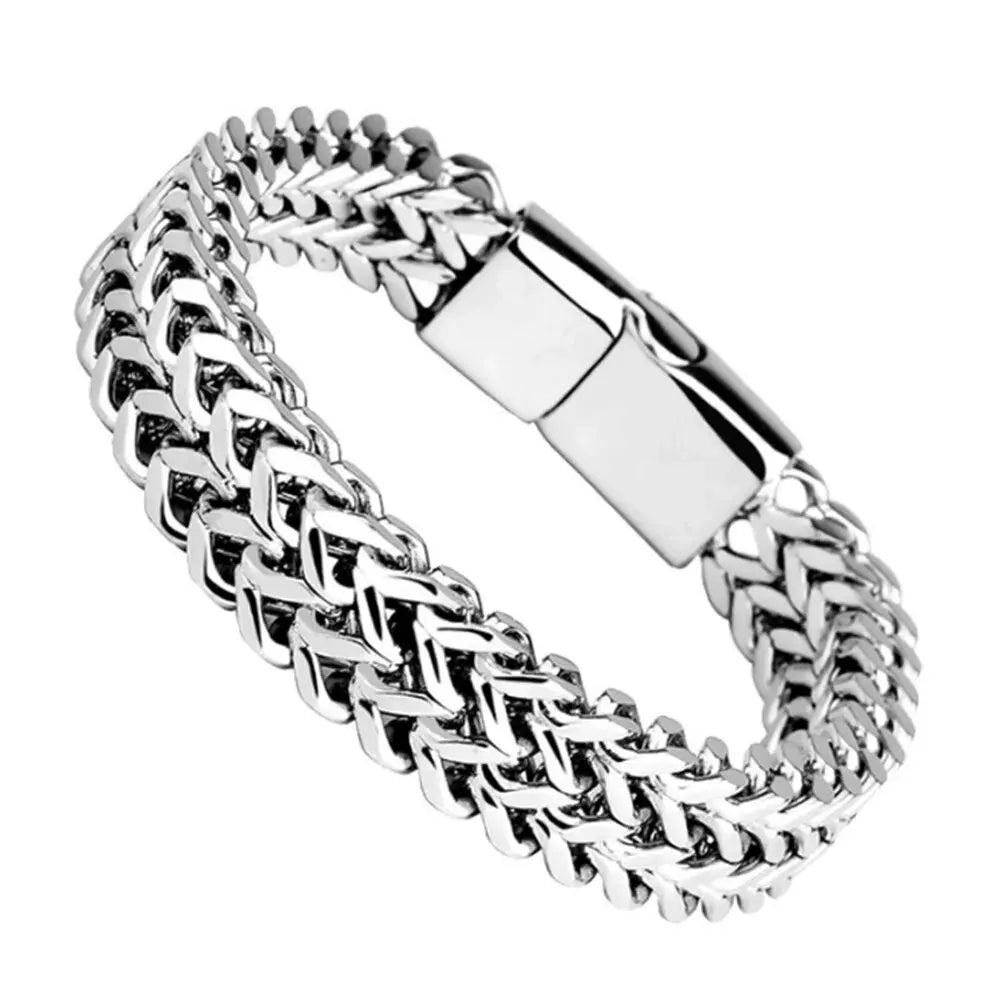 Stainless Steel Fish Scale Magnetic Bracelet – Hip-Hop Chain Link, Unisex 21cm