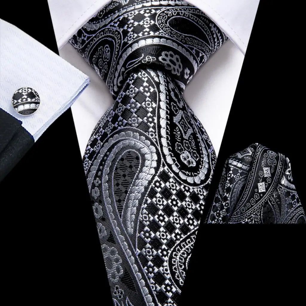Floral Necktie Set for Men — Tie, Pocket Square & Cufflinks