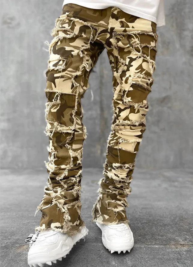 Unisex Stacked Ripped Distressed Slim Jeans