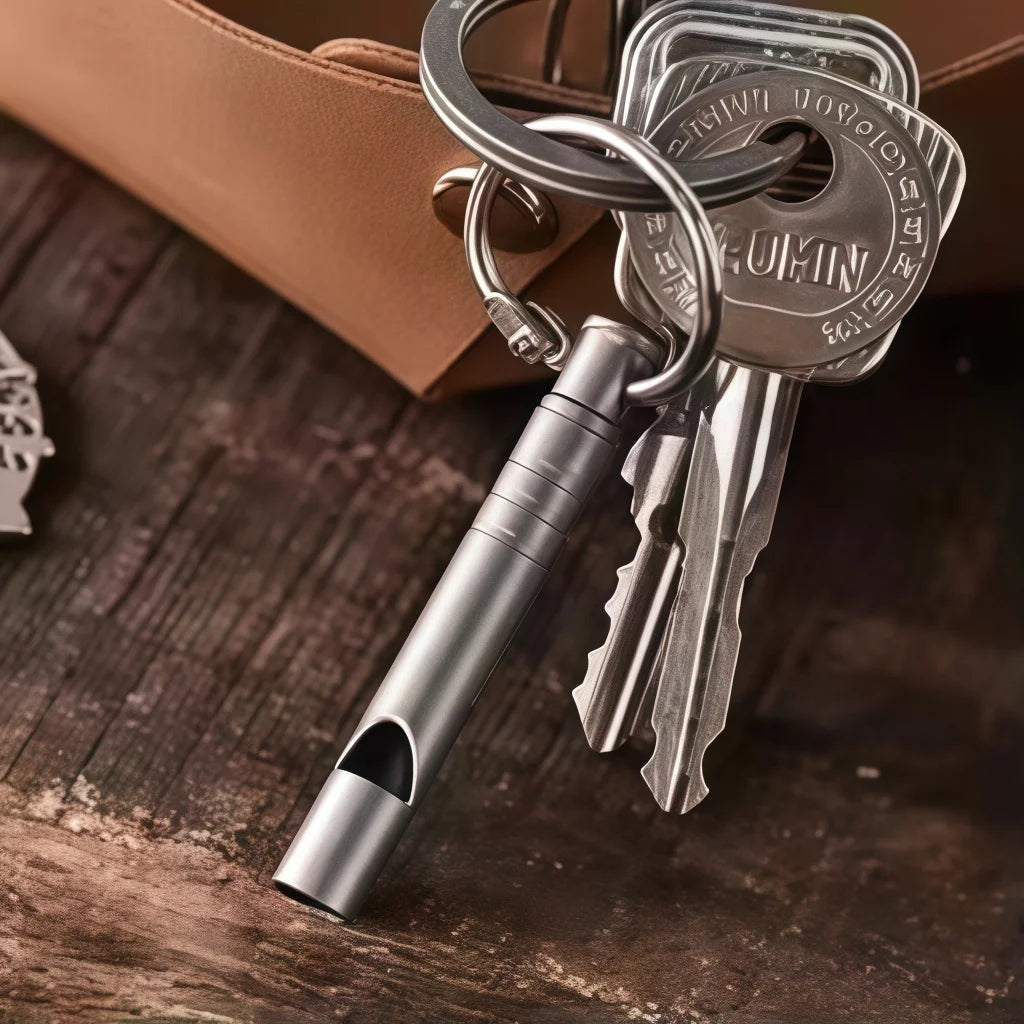Silbato de Supervivencia de Titanio con Cordón – Silbato de Seguridad de Emergencia Ultraligero para EDC al Aire Libre