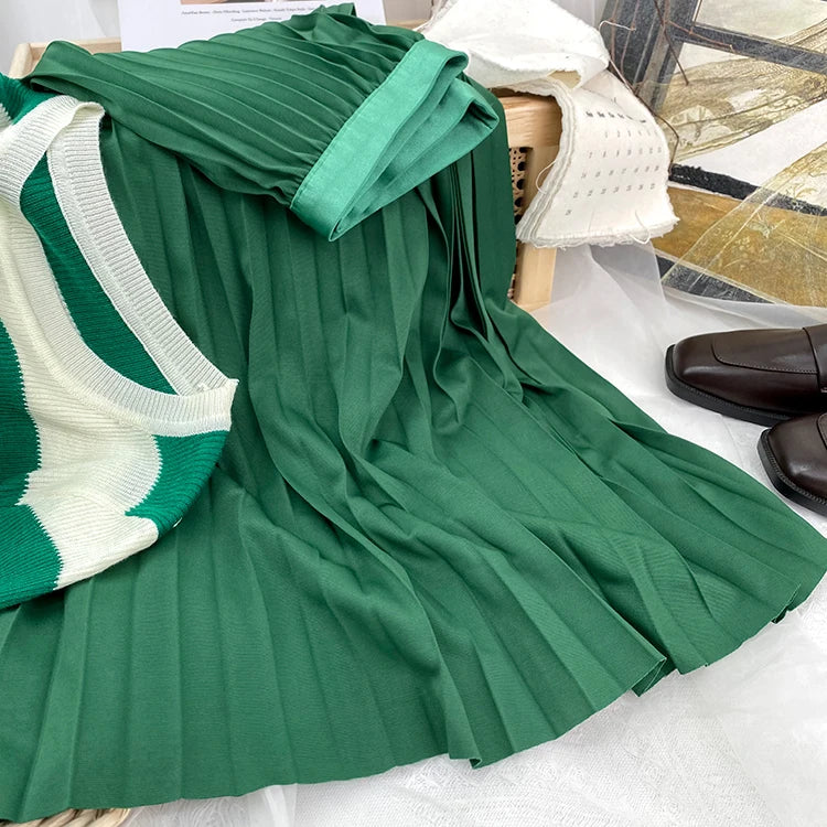 Elegant High-Waist Pleated Midi Skirt