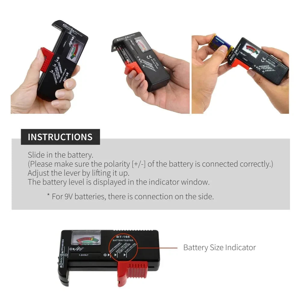 BT-168 Digital Battery Tester — AA, AAA, 9V & Button Cell Voltage Checker